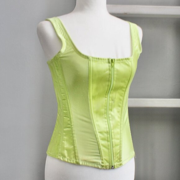 Starline Line Neon Green Zipper Front Back Lace-Up Corset Top Size 32 SM-Medium - Picture 1 of 8